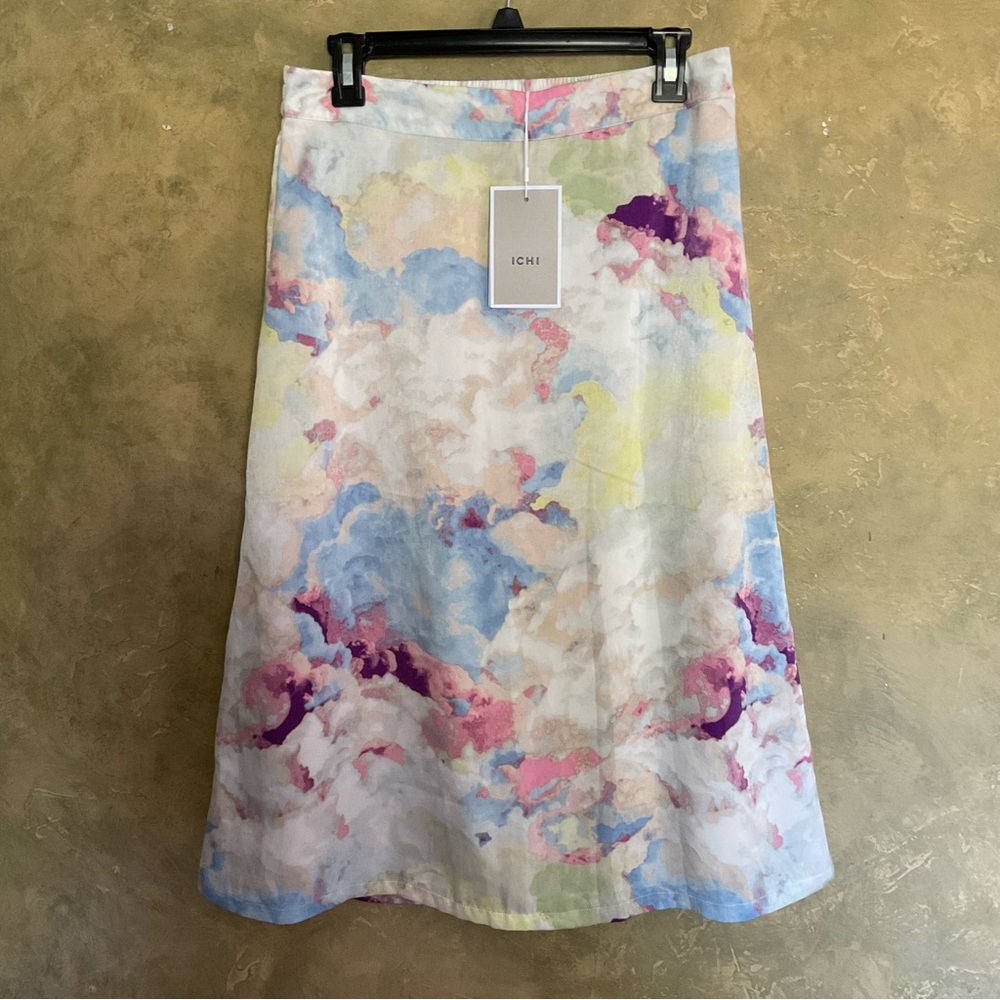 Ichi Pastel Watercolour Pull-on Midi Skirt